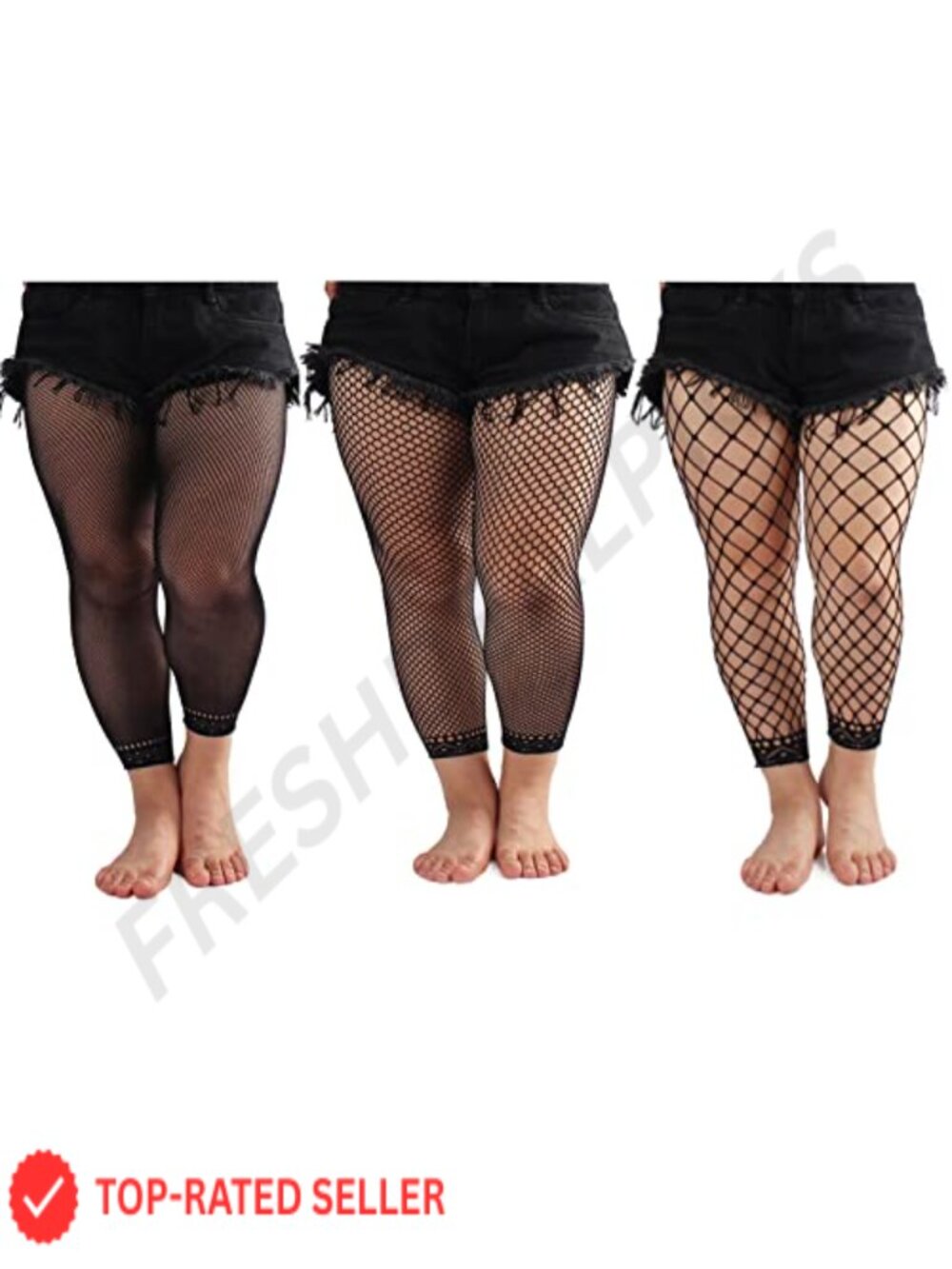 Plus Size Fishnet Stockings High Waist Footless Tights 3 Pack